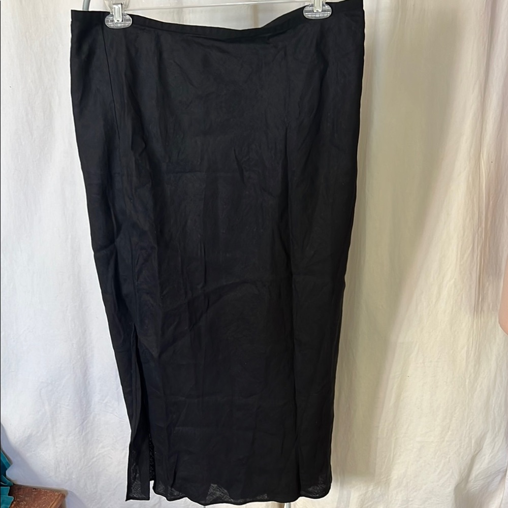 J. Crew Black pull on skirt linen  black nwt xl side slits 100%  summer travel